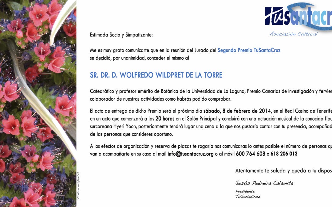 SEGUNDO PREMIO TUSANTACRUZ · WOLFREDO WILDPRET DE LA TORRE · 8 DE FEBRERO 2014 · REAL CASINO DE TENERIFE